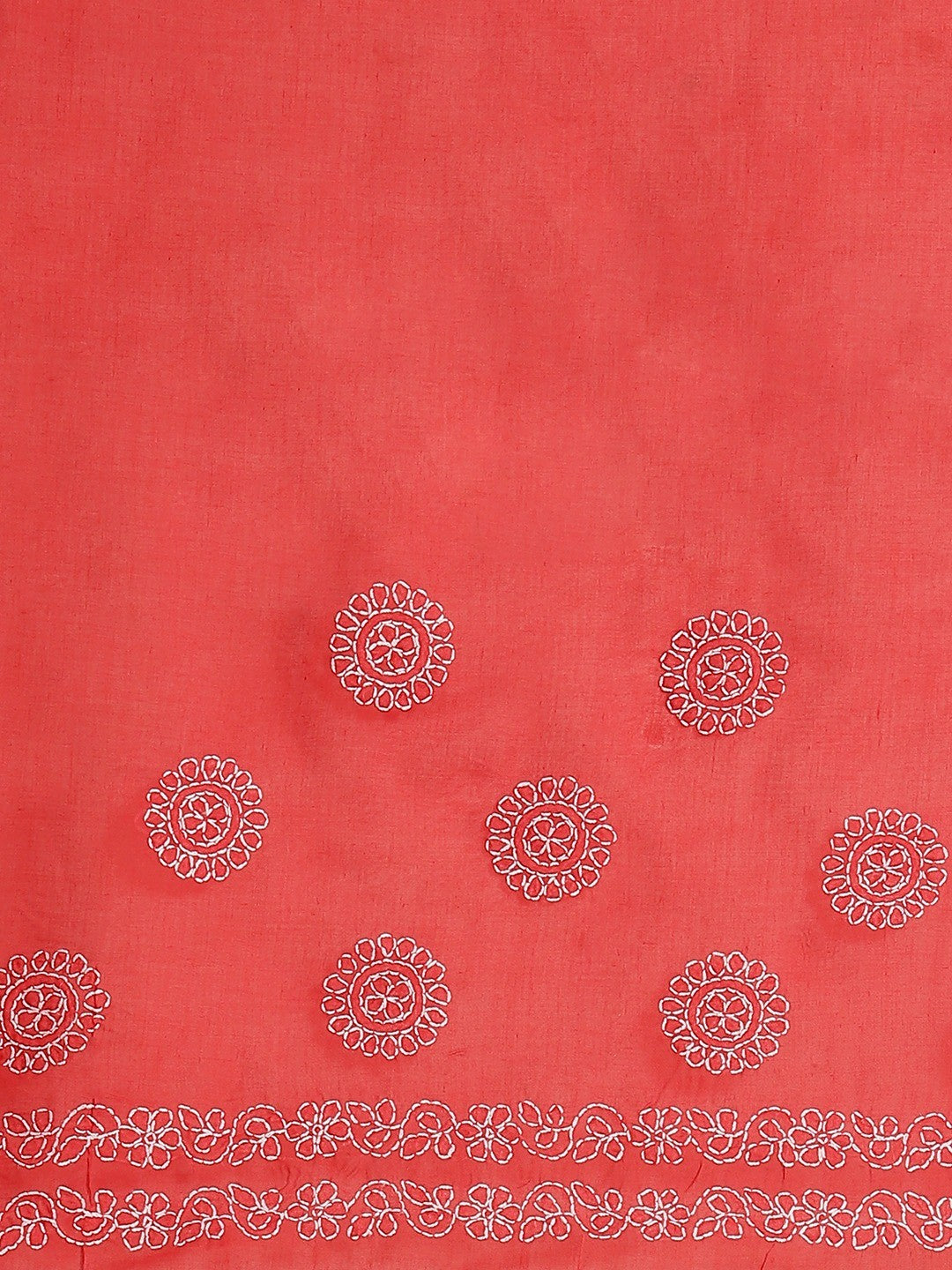 Ada Hand Embroidered Red Cotton Lucknow Chikan Saree With Blouse A311164