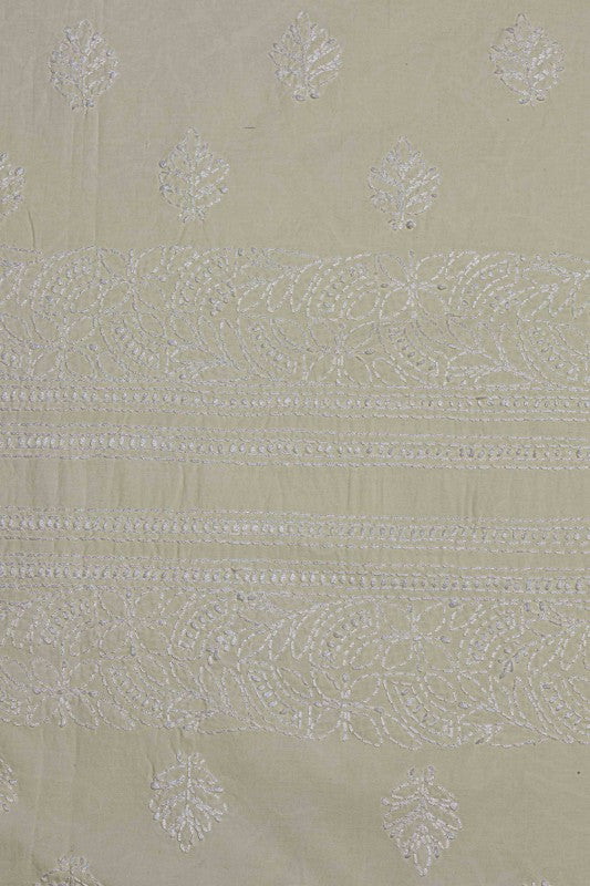 Ada Hand Embroidered Cream Cotton Chikan Unstitched Kurta Piece-A512197
