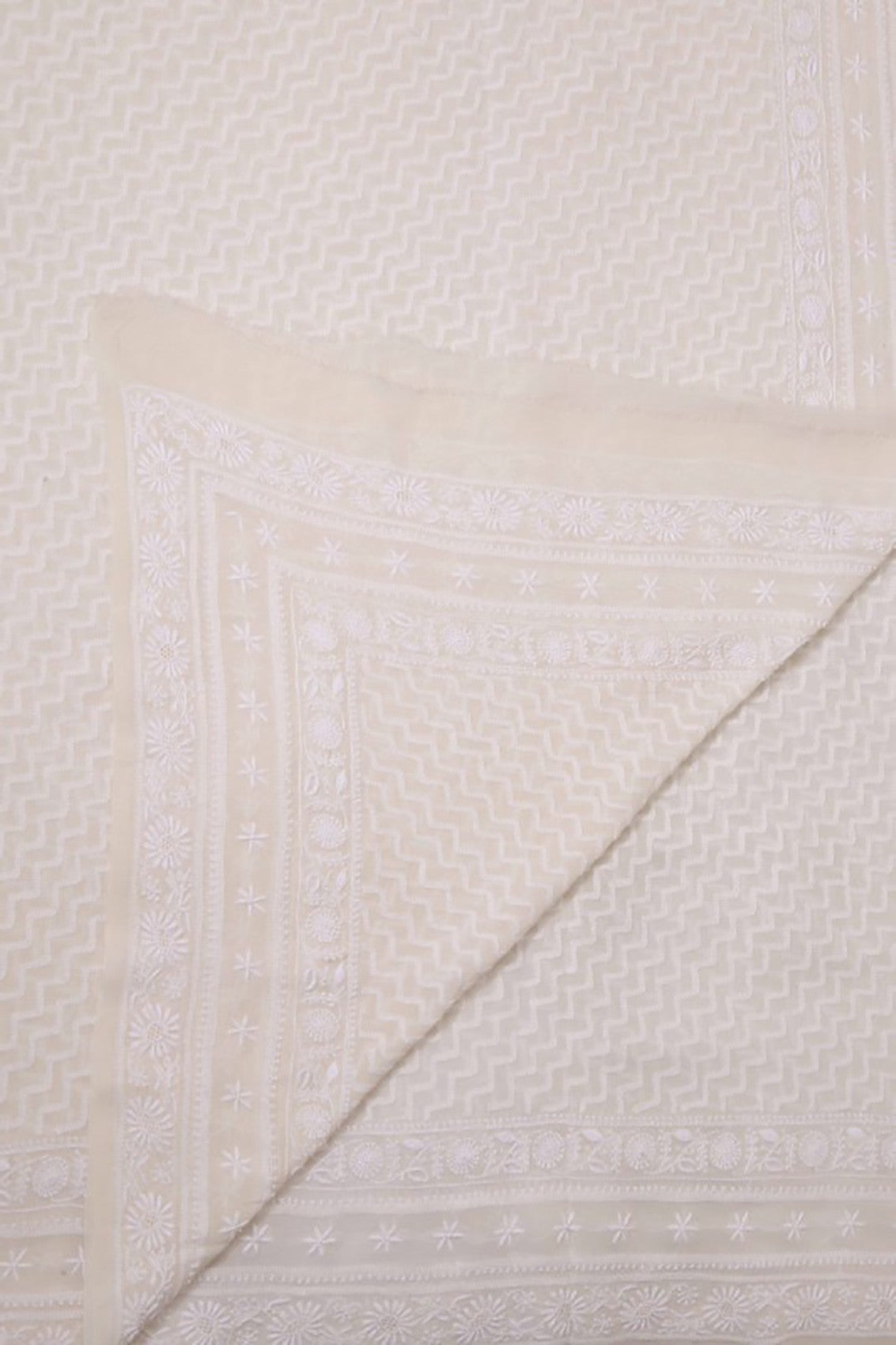 Ada Hand Embroidered Off White Pure Georgette Lucknowi Chikankari Dupatta  A615502
