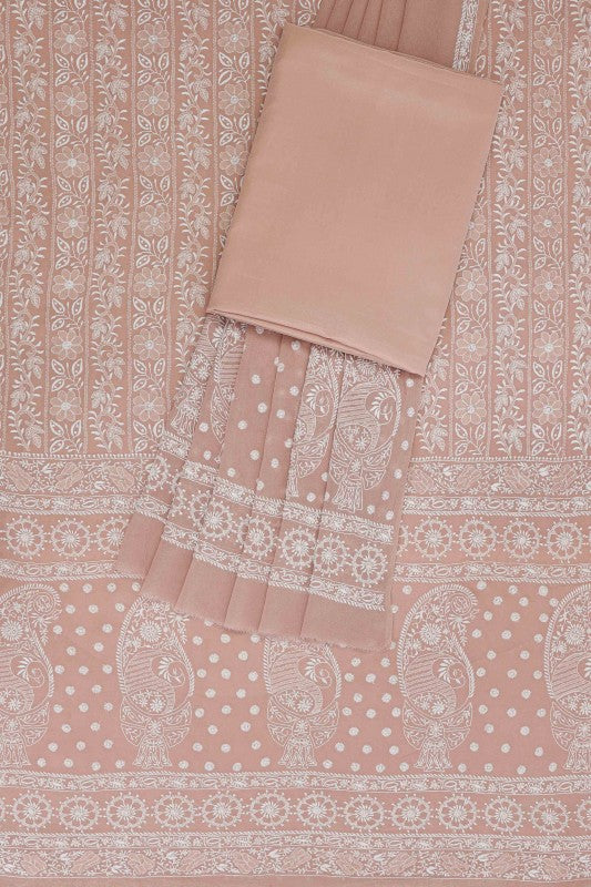 Ada Hand Embroidered Onion Pink Pure Georgette Lucknowi Chikan Unstitched Suit Piece A37008
