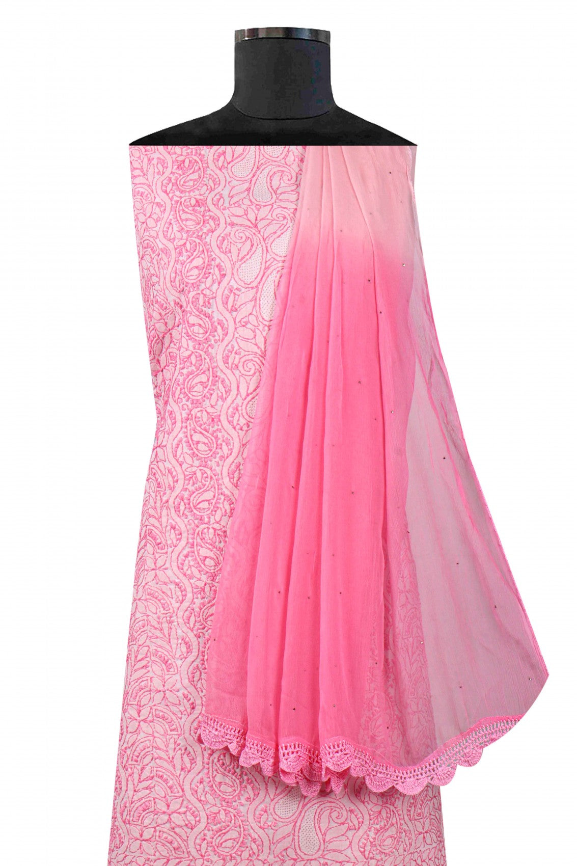 Ada Hand Embroidered Baby Pink Cotton Lucknowi Chikankari Unstitched Suit Piece A579182