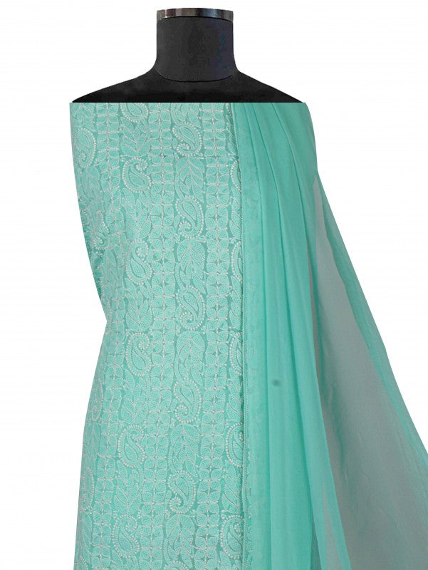 Ada Hand Embroidered Sea Green Cotton Lucknowi Chikan Unstitched Suit Piece A614599