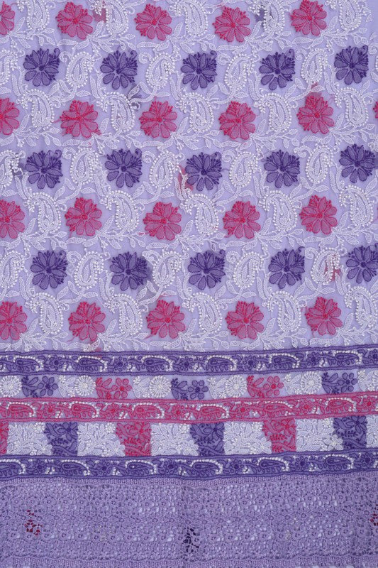 Ada Hand Embroidered Lilac Georgette Lucknowi Chikan Unstitched Kurta Piece A93600