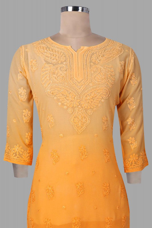 Ada Hand Embroidered Yellow Georgette Lucknowi Chikankari Kurta Dupatta With Plazo Set 01A119003