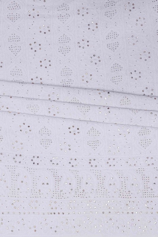 Ada Hand Embroidered White Georgette Lucknowi Chikan Unstitched Kurta Dupatta Set With Muqaish Work A621534