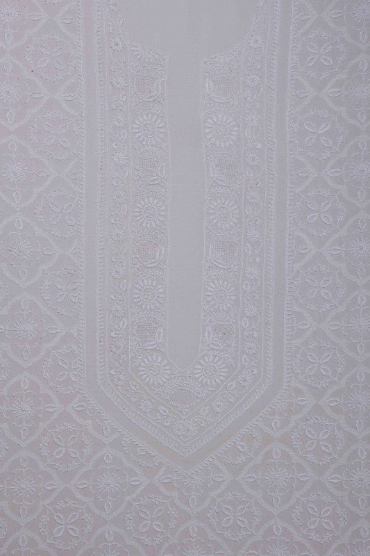 Ada Hand Embroidered White Pure Georgette Lucknowi Chikankari Unstitched Men's Kurta Piece A490826