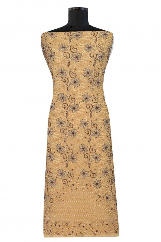 Ada Hand Embroidered Fawn Georgette Lucknowi Chikan Unstitched Suit Piece with Pearl Work A590386