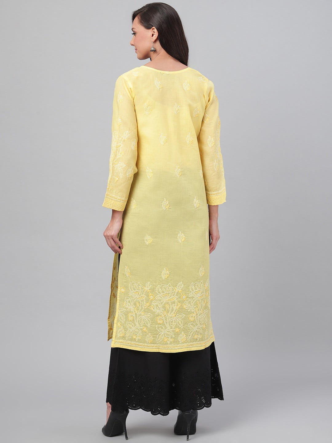 Ada Hand Embroidered Yellow Cotton Lucknowi Chikankari Straight Kurta A229829