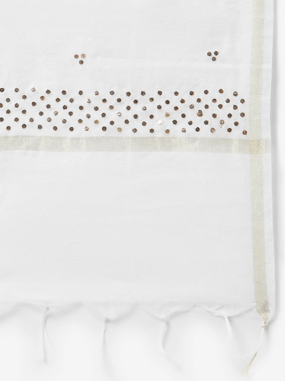 Ada Hand Embroidered White Chanderi Lucknowi Chikankari Dupatta With Muqaish Work – A511150