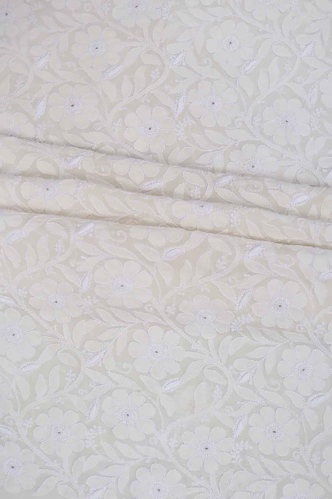 Ada Hand Embroidered White Pure Georgette Lucknowi Chikankari Unstitched Kurta Piece 01A160576