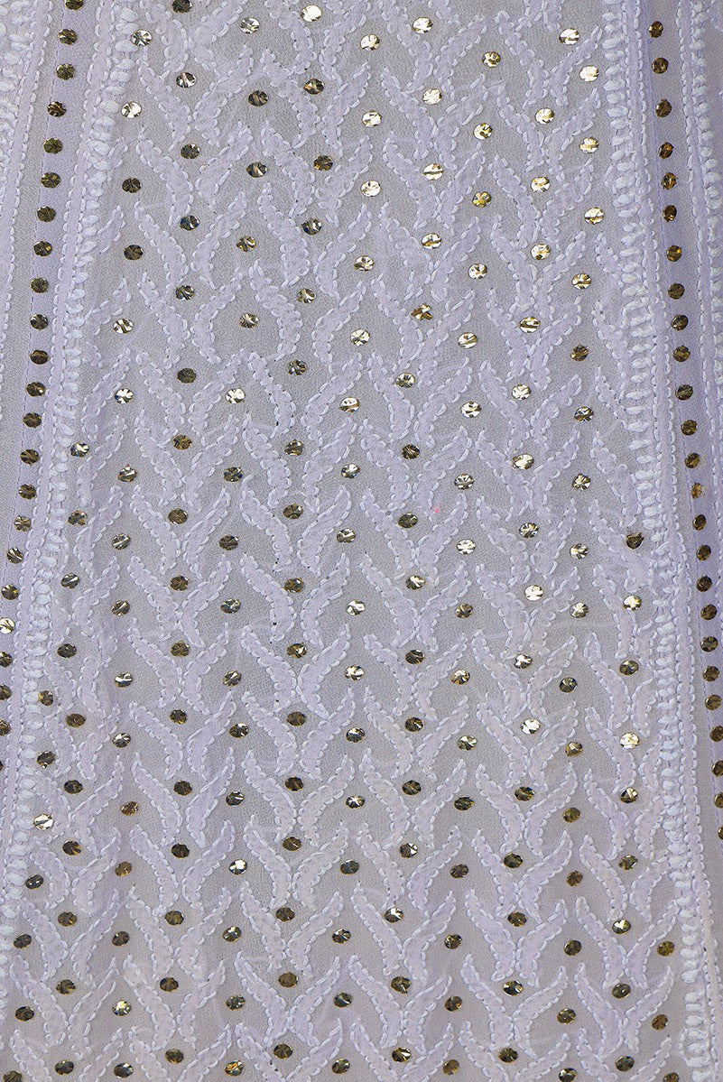 Ada Hand Embroidered Lilac Mauve Pure Georgette Lucknowi Chikankari Unstitched Lehenga Skirt (Only Skirt) With Muqaish Work A444549