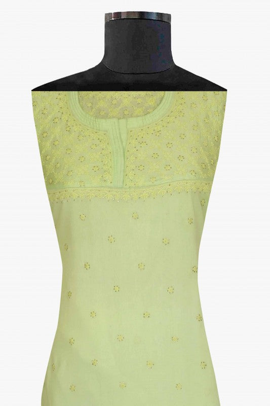 Ada Hand Embroidered Lime Green Chanderi Lucknowi Chikankari Semi-Stitched Anarkali Kurta Piece With Muqaish Work A571940