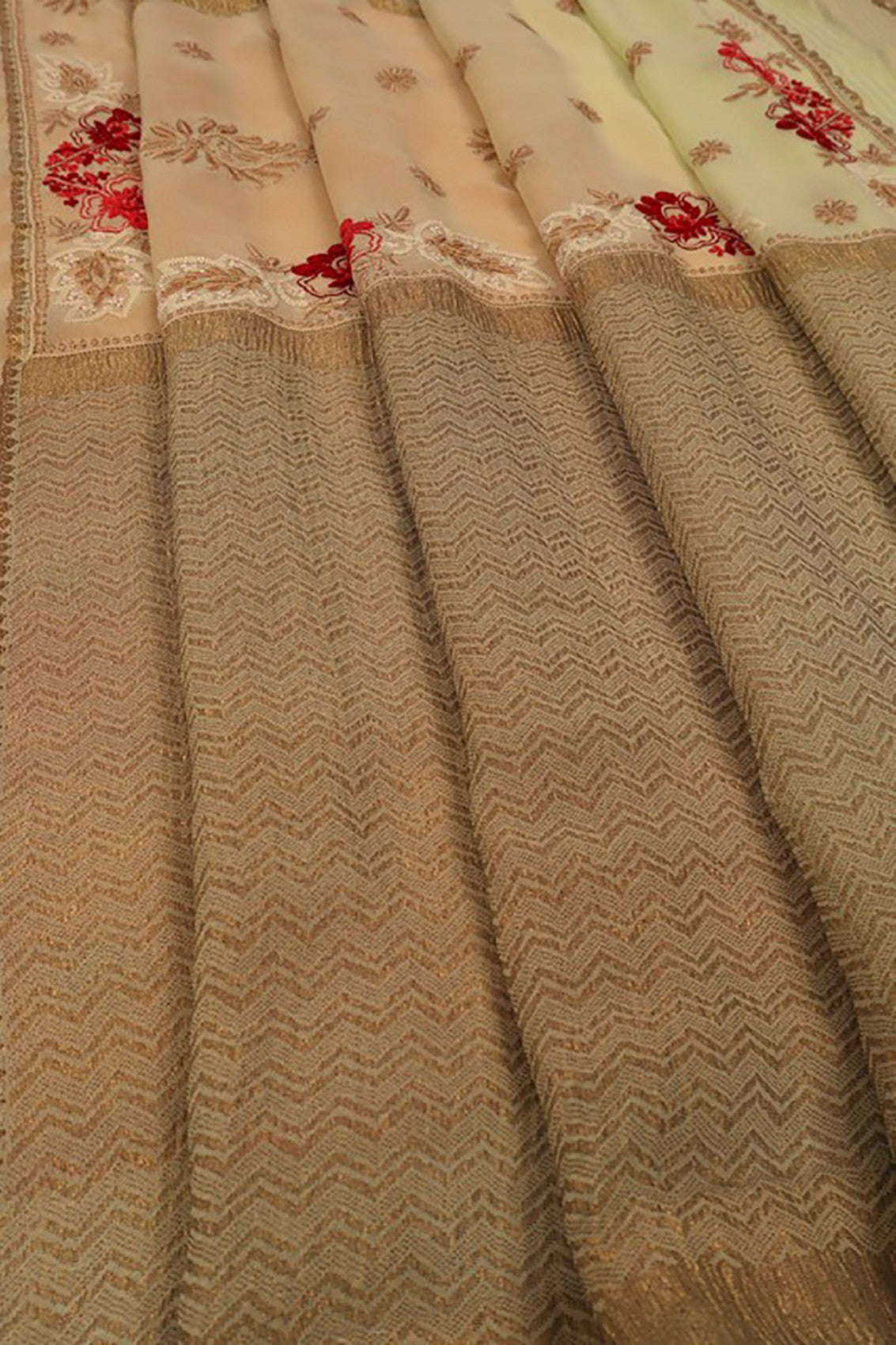 Ada Hand Embroidered Orange And Green Ombre Shade Pure Georgette Lucknowi Chikankari Saree With Blouse A39741