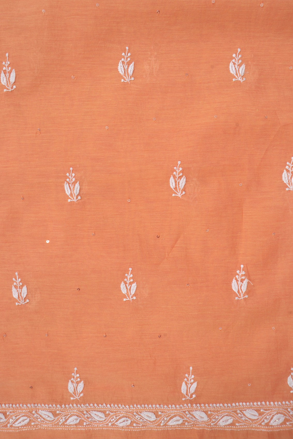 Ada Hand Embroidered Peach Chanderi Lucknowi Chikankari Unstitched Kurta Dupatta Set With Cutdana Work 01A196838