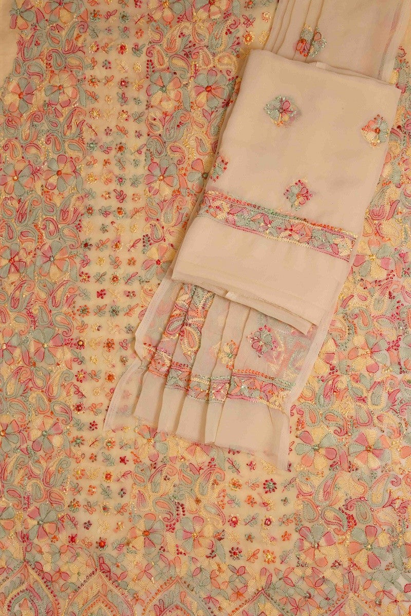 Ada Hand Embroidered Fawn Georgette Lucknowi Chikankari Unstitched Suit Piece A211178
