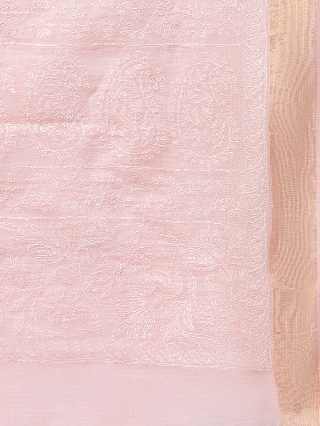 Ada Hand Embroidered Pink Kota Lucknowi Chikankari Dupatta -A511160