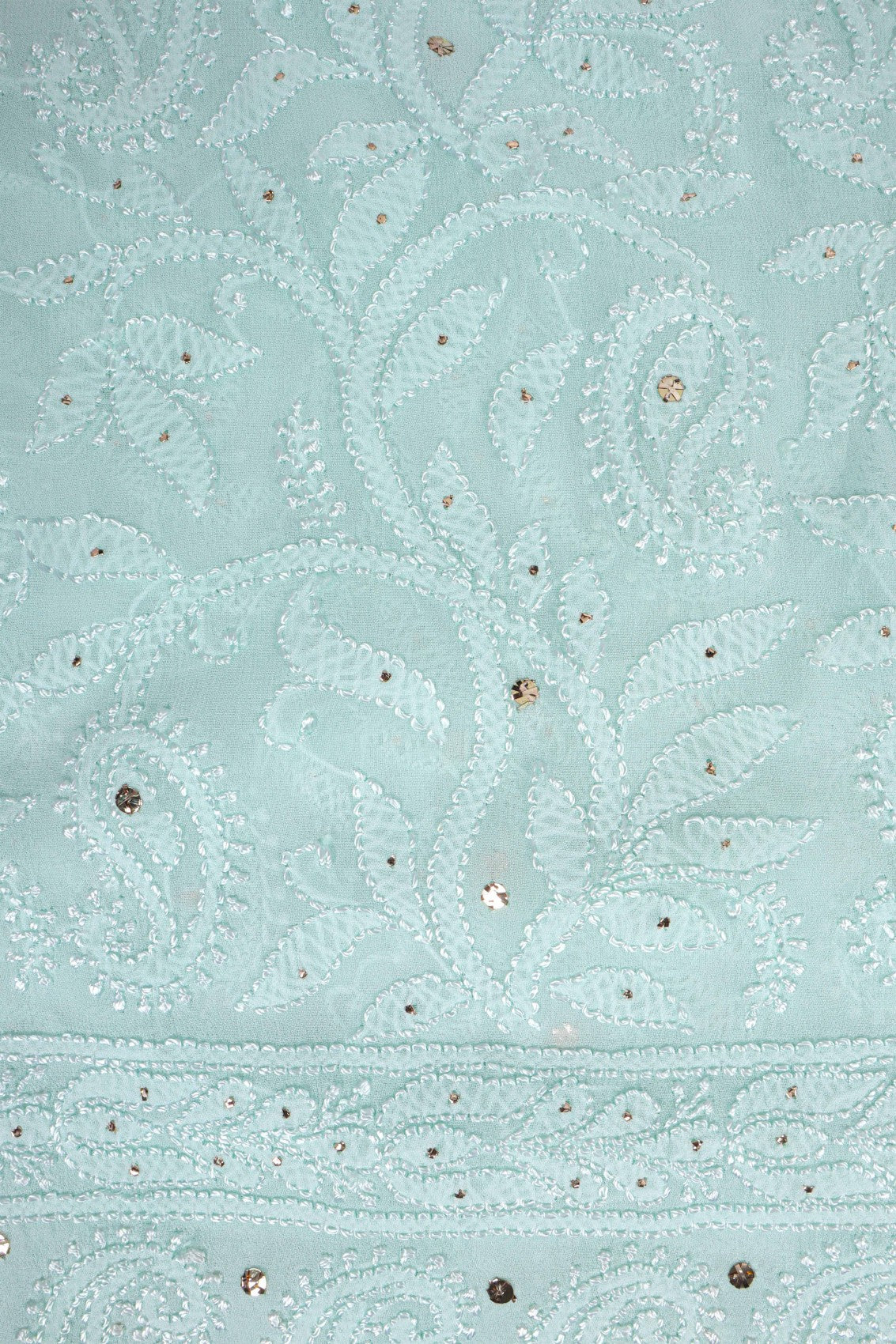 Ada Hand Embroidered Mint Green Pure Georgette Lucknowi Chikankari Dupatta With Muqaish Work 01A177545