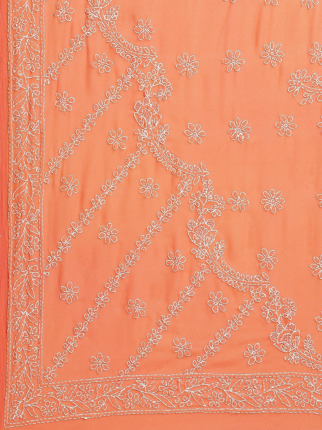 Ada Hand Embroidered Orange Georgette Lucknow Chikan Saree With Blouse- A311134