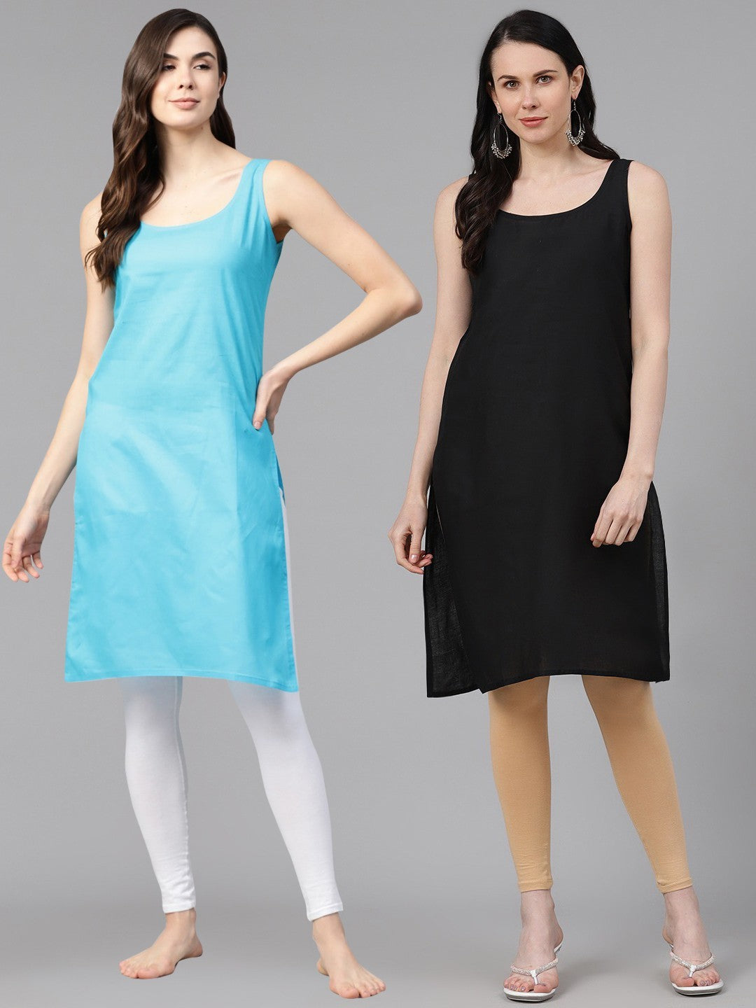 Ada Black And Blue Cotton Long Slips Combo of 2 A111132.