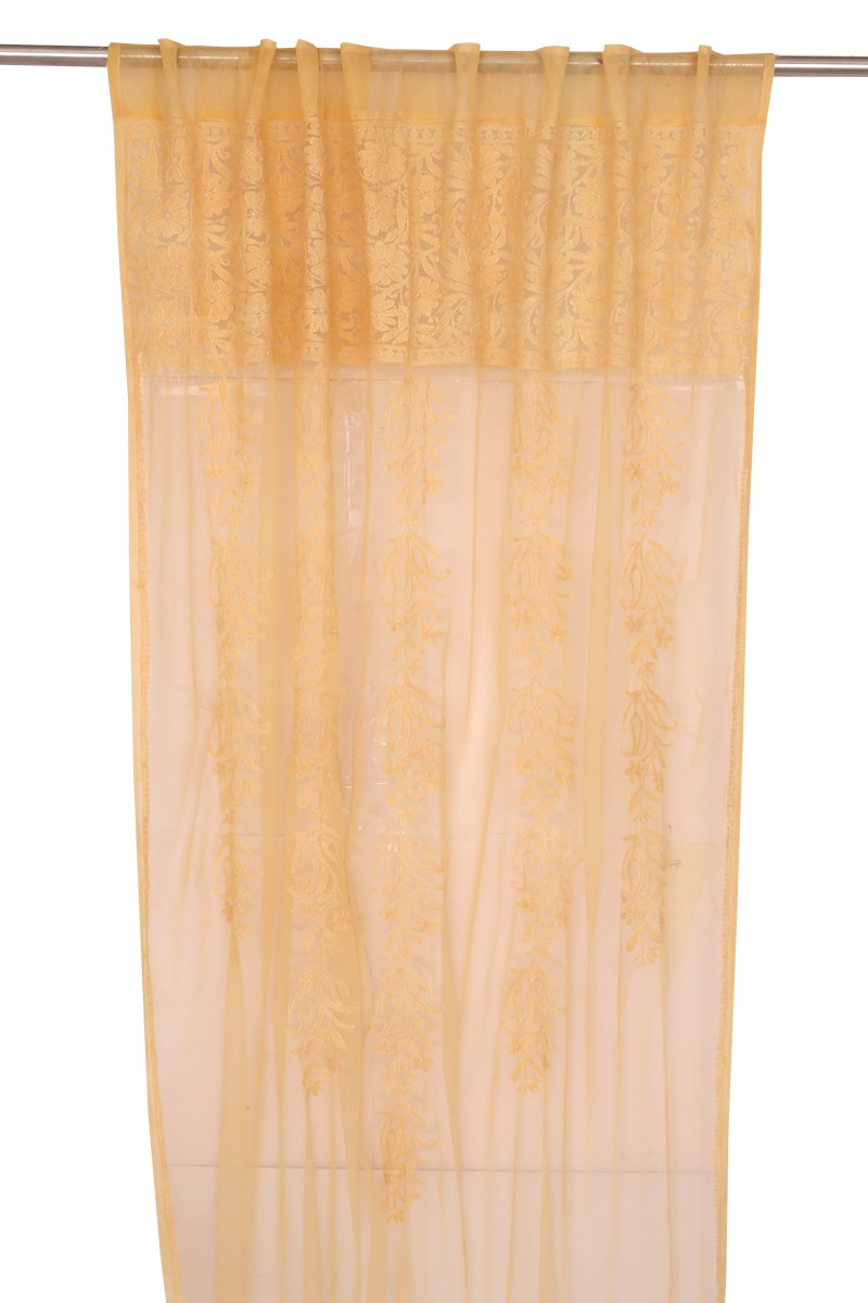Ada Hand Embroidered Peach Net Lucknowi Chikankari Curtain- A613478