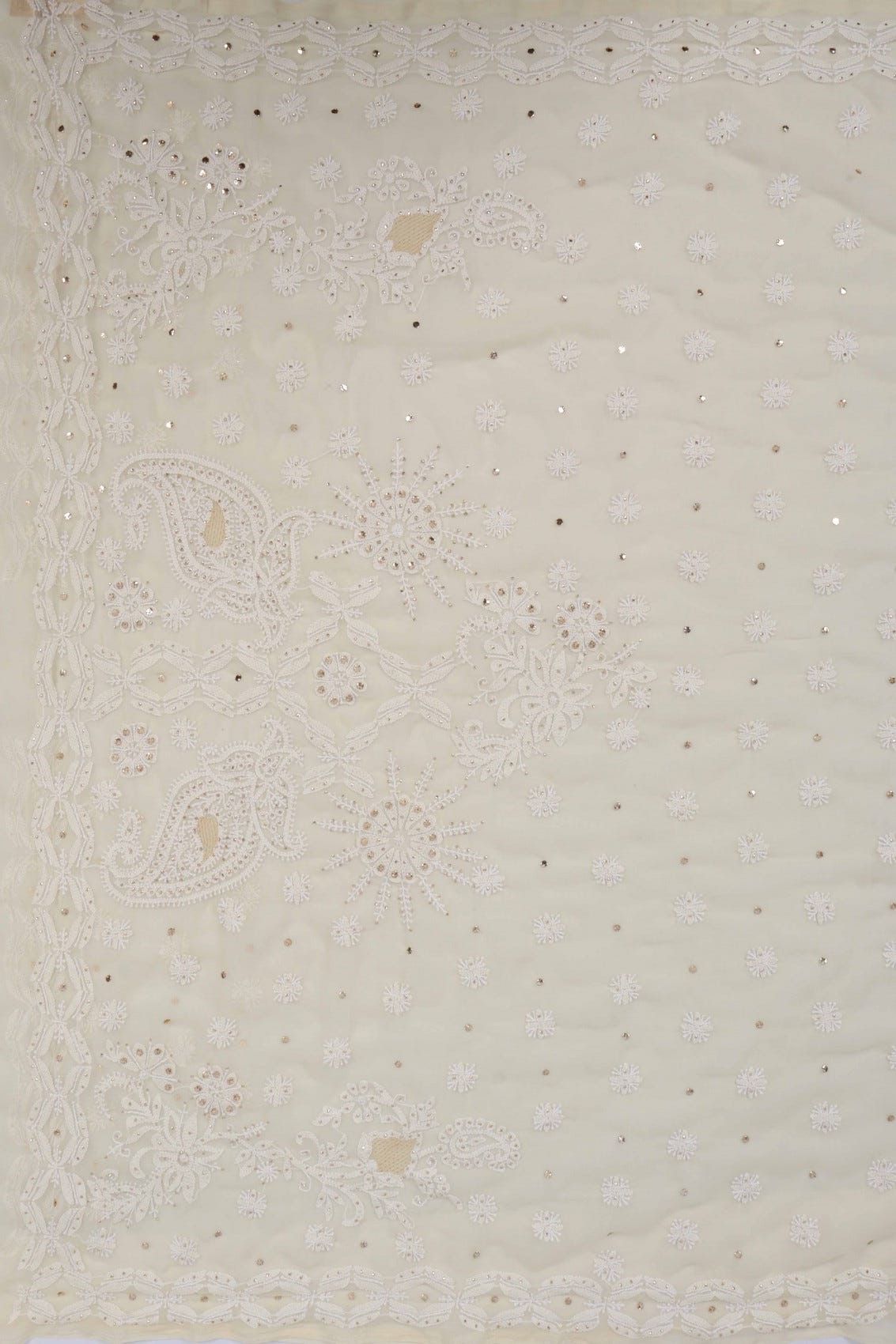 Ada Hand Embroidered Fawn Georgette Lucknowi Chikankari Saree/Blouse With Muqaish Work A516684