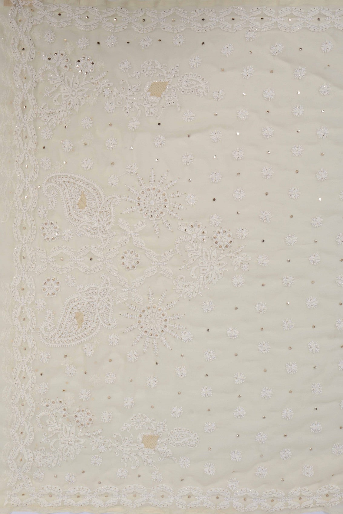 Ada Hand Embroidered Fawn Georgette Lucknowi Chikankari Saree/Blouse With Muqaish Work A516684