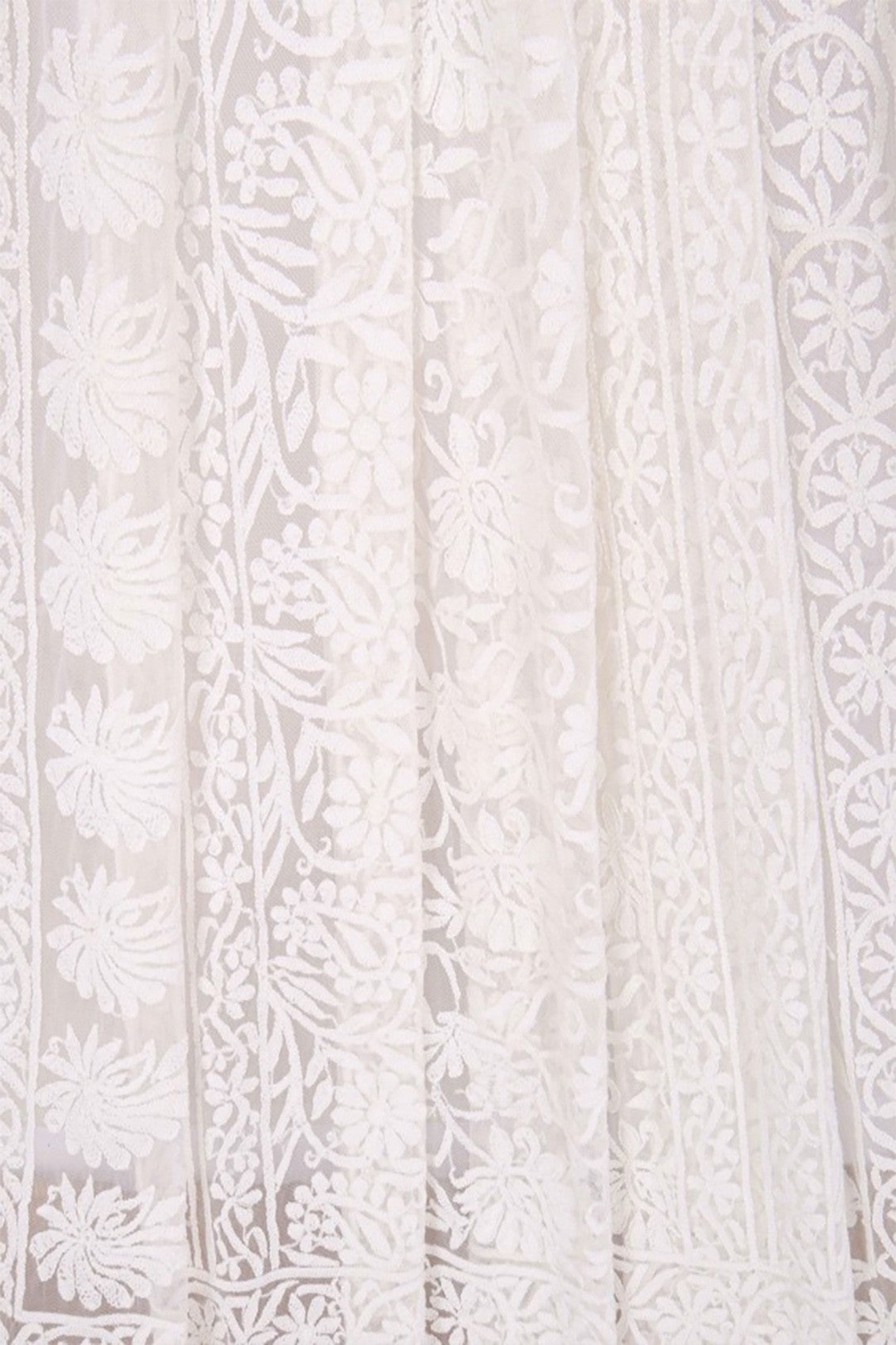 Ada Hand Embroidered White Net Lucknowi Chikankari Dupatta A478789