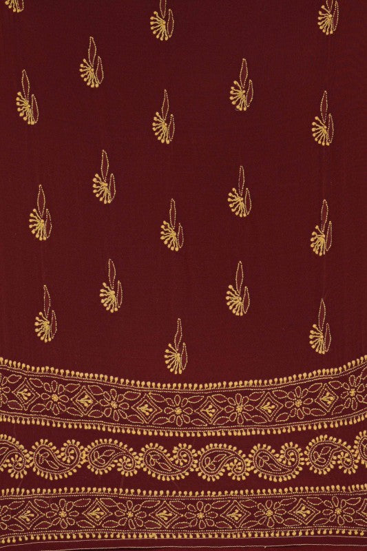 Ada Hand Embroidered Maroon Pure Georgette Lucknowi Chikankari Semi-Stitched Anarkali Set 01A8518