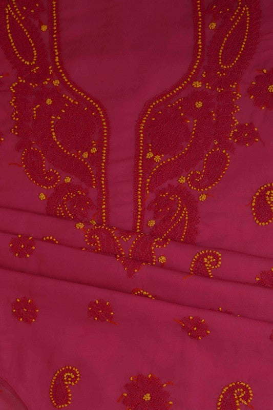 Ada Hand Embroidered Magenta Georgette Lucknowi Chikankari Unstitched Suit Piece A211187