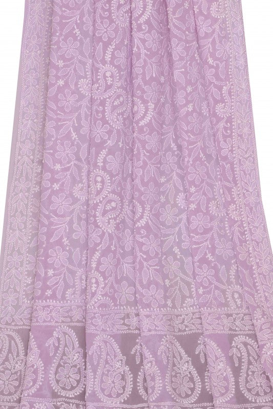 Ada Hand Embroidered Mauve Pure Georgette Lucknowi Chikankari Dupatta A599257