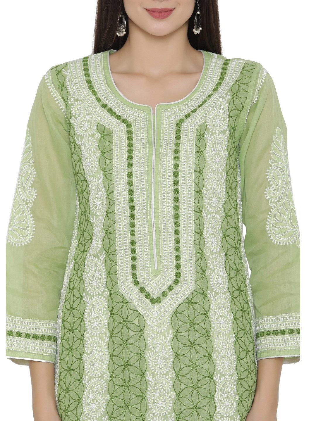 Ada Hand Embroidered Green Cotton Lucknowi Chikankari Straight Kurta A259321