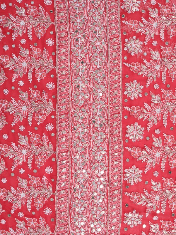 Ada Hand Embroidered Carrot Pink Georgette Lucknowi Chikankari Saree/Blouse With Gota Patti Work A621565