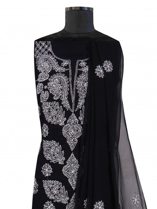 Ada Hand Embroidered Black Georgette Lucknowi Chikan Unstitched Suit Piece A211226