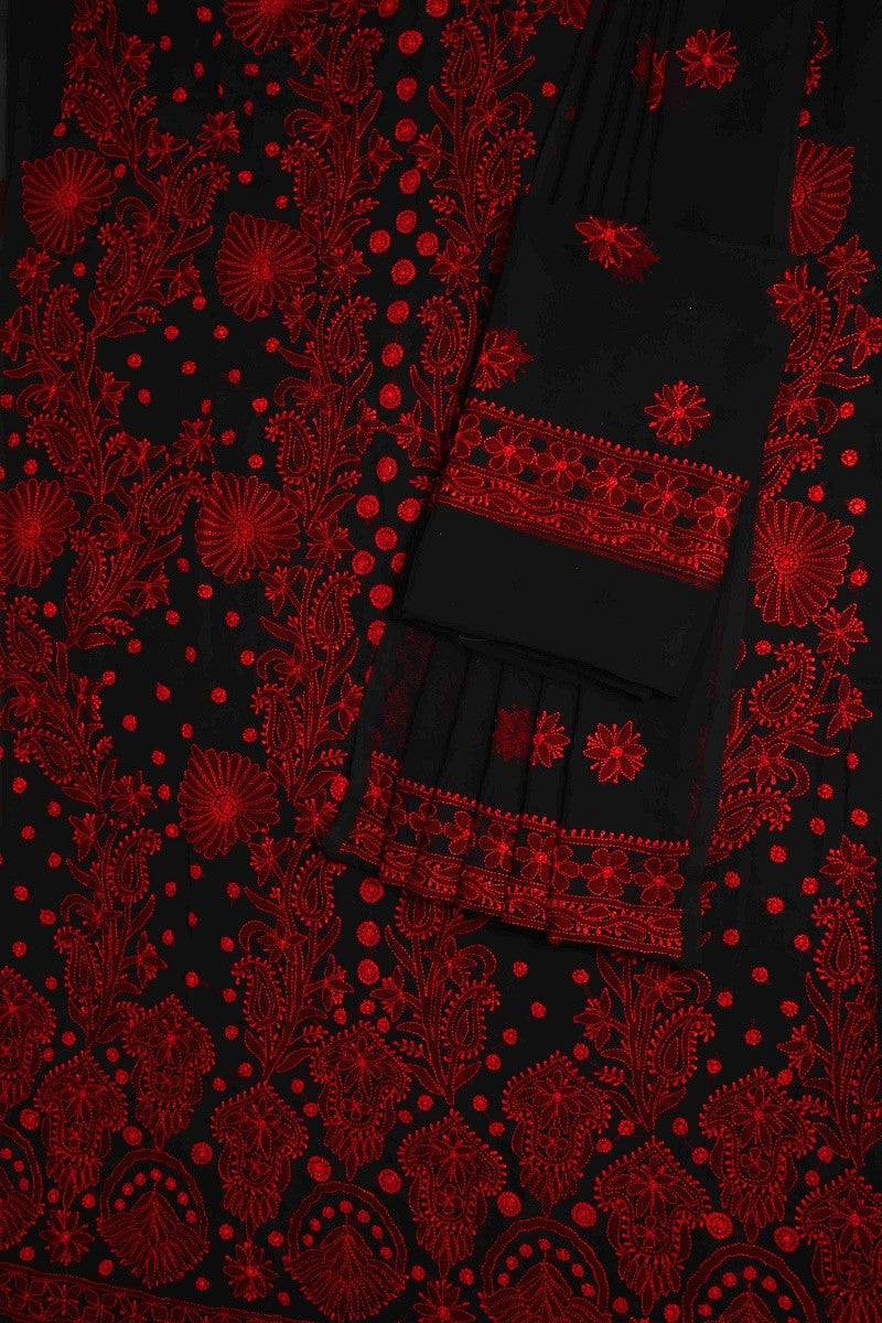 Ada Hand Embroidered Black Georgette Lucknowi Chikankari Unstitched Suit Piece A211174