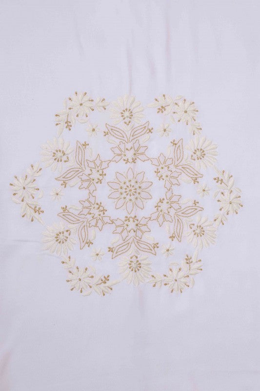 Ada Hand Embroidered White Cotton Lucknowi Chikankari Table Cover A156733