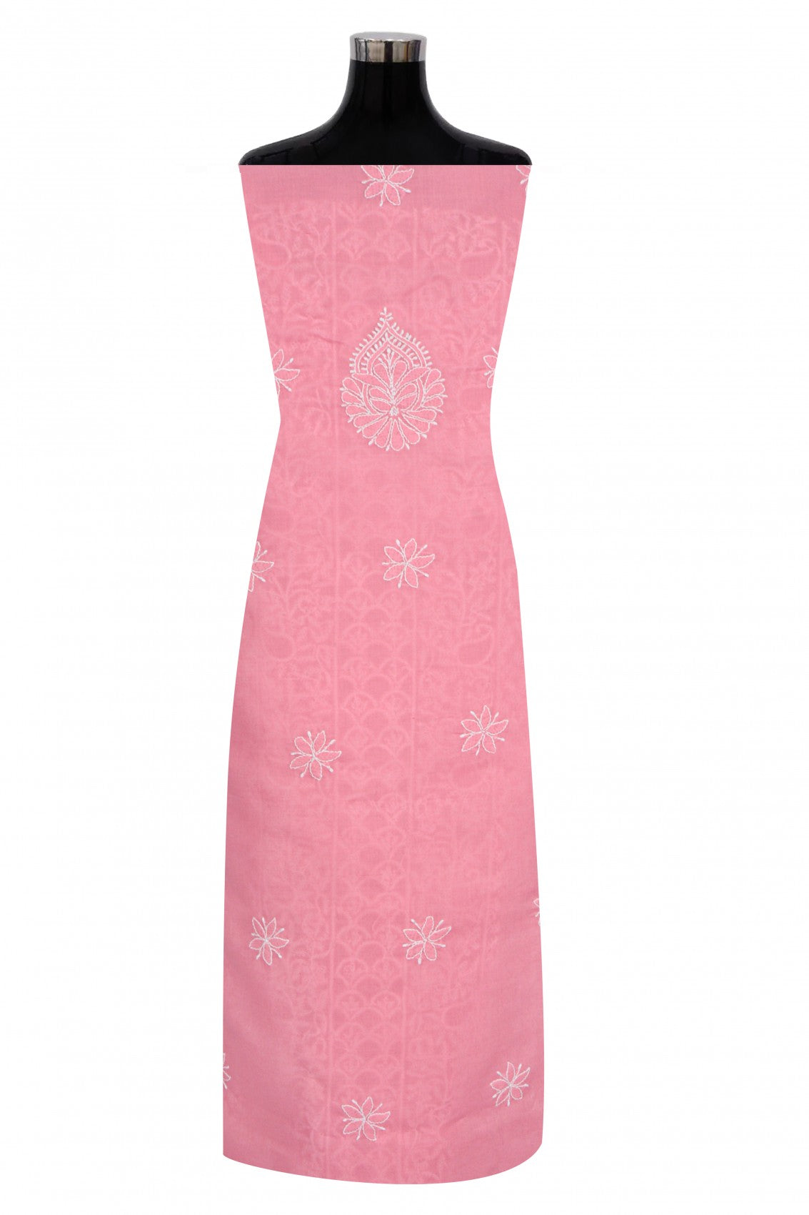 Ada Hand Embroidered Salmon Pink Cotton Lucknowi Chikankari Unstitched Suit Piece 01A279321