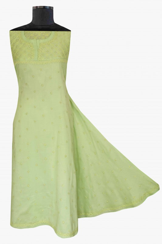 Ada Hand Embroidered Lime Green Chanderi Lucknowi Chikankari Semi-Stitched Anarkali Kurta Piece With Muqaish Work A571940