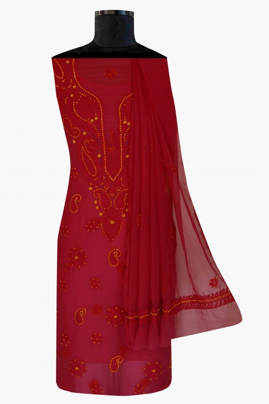 Ada Hand Embroidered Magenta Georgette Lucknowi Chikankari Unstitched Suit Piece A211187