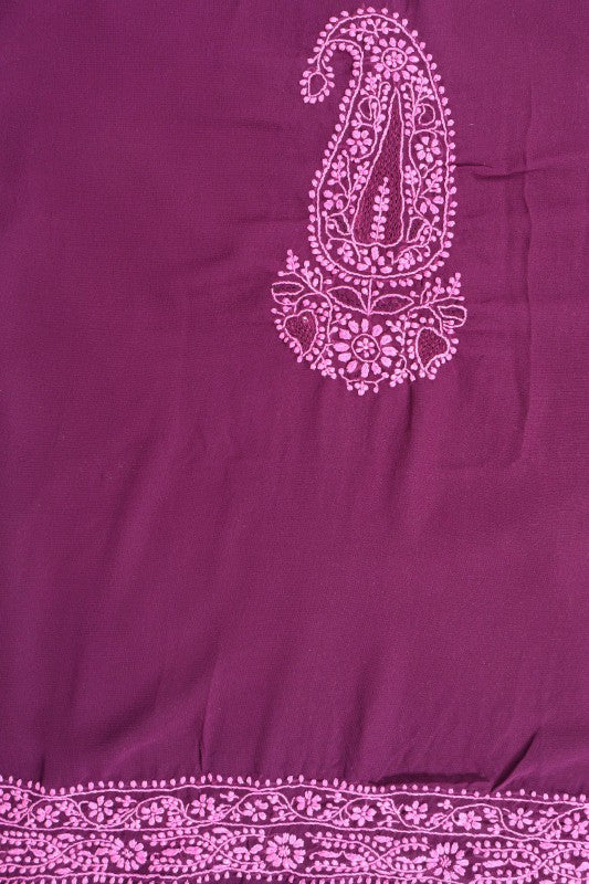 Ada Hand Embroidered Wine Georgette Lucknowi Chikankari Unstitched Men's Kurta Piece A602012