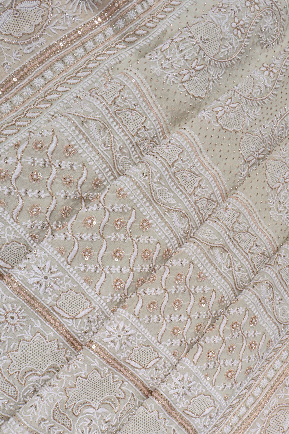 Ada Hand Embroidered Light Pista Green Pure Georgette Lucknowi Chikankari Saree/Blouse With Cutdana Work A619877