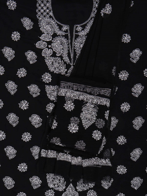 Ada Hand Embroidered Black Georgette Lucknowi Chikan Unstitched Suit Piece A211226