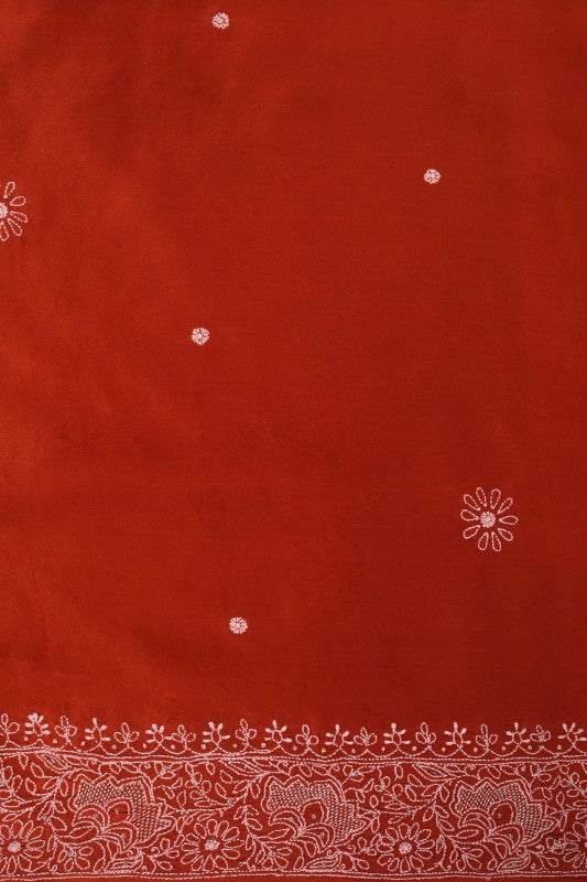 Ada Hand Embroidered Rust Silk Lucknowi Chikankari Saree/Blouse With Cutdana Work A173769