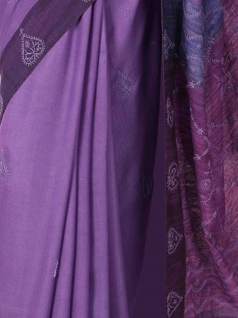 Ada Hand Embroidered Mauve Ghicha Silk Dule Tone Lucknowi Chikankari Saree With Blouse A583546
