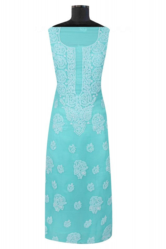 Ada Hand Embroidered Sea Green Georgette Lucknowi Chikankari Unstitched Suit Piece A211211