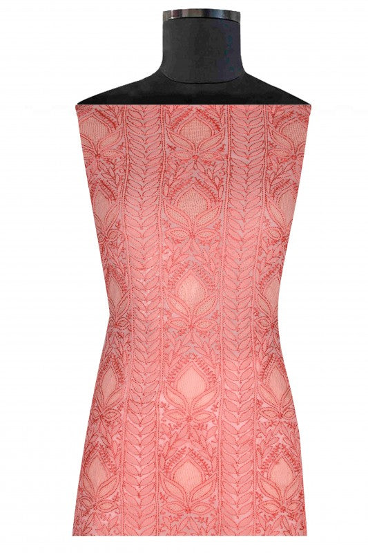 Ada Hand Embroidered Peach Georgette Lucknowi Chikankari Unstitched Suit Piece 01A121029