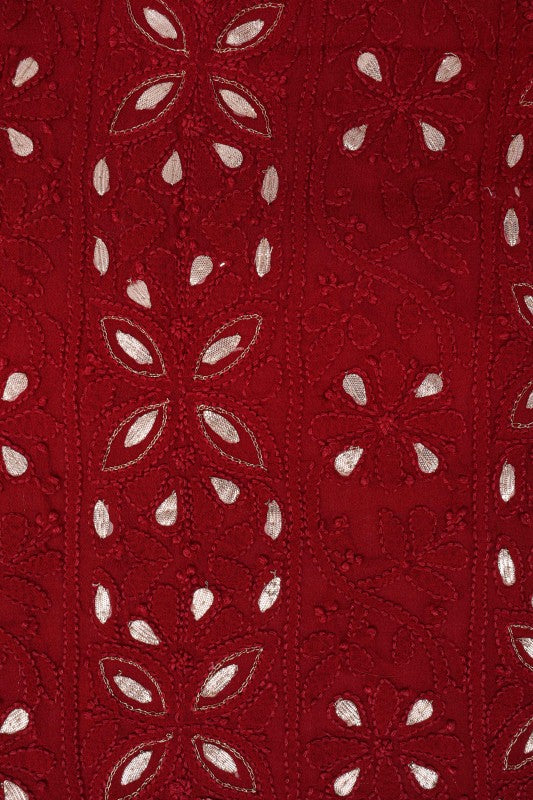 Ada Hand Embroidered Maroon Georgette Lucknowi Chikan Unstitched Kurta Piece With Gota Patti Work A330482