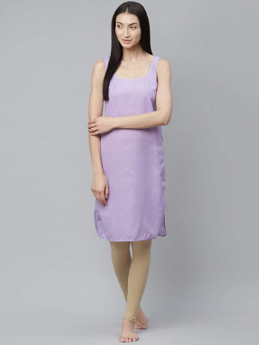 Ada Mauve and White Cotton Long Slips Combo of 2  A307557.