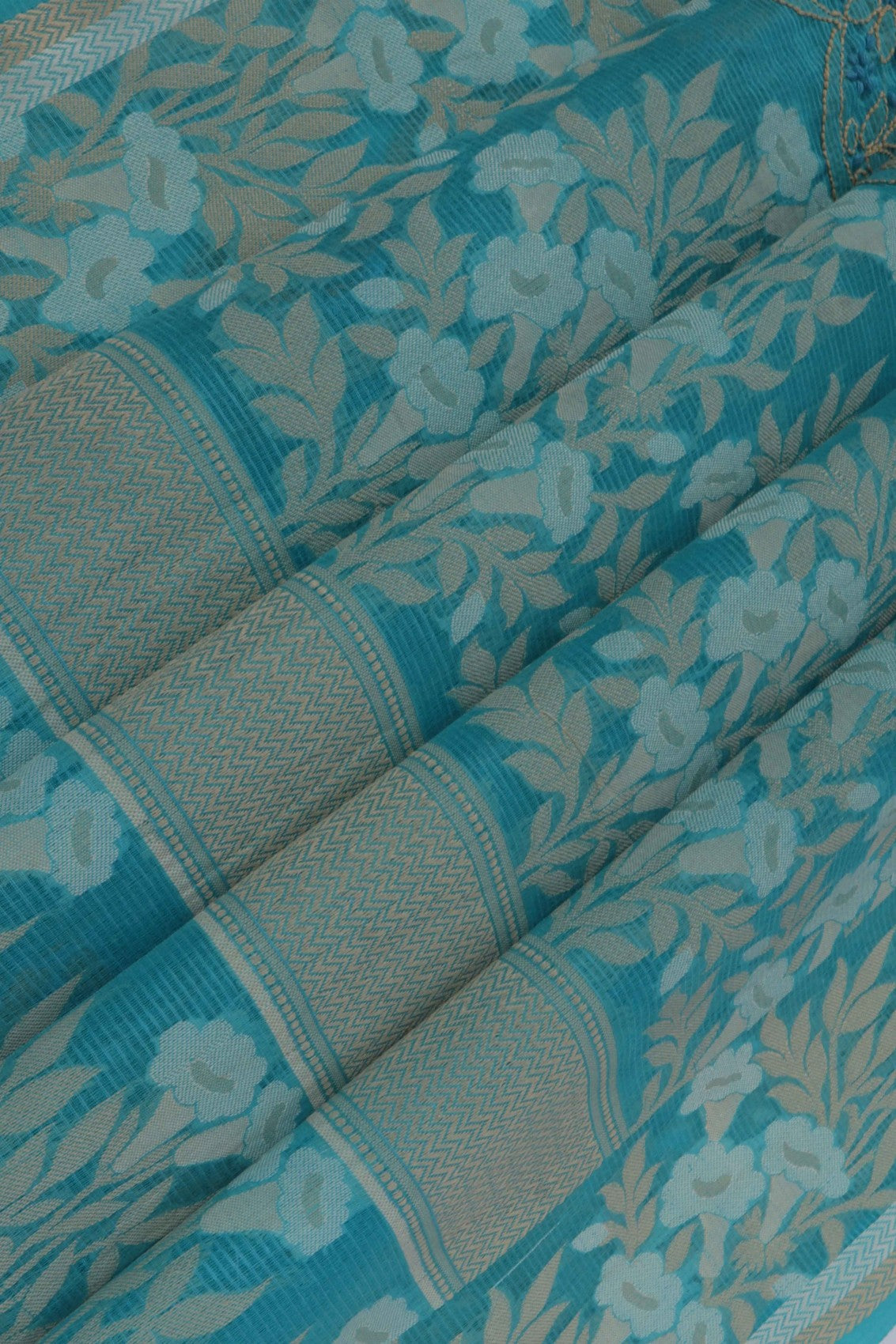 Ada Hand Embroidered Blue Chanderi Lucknowi Chikankari Saree With Blouse A613175