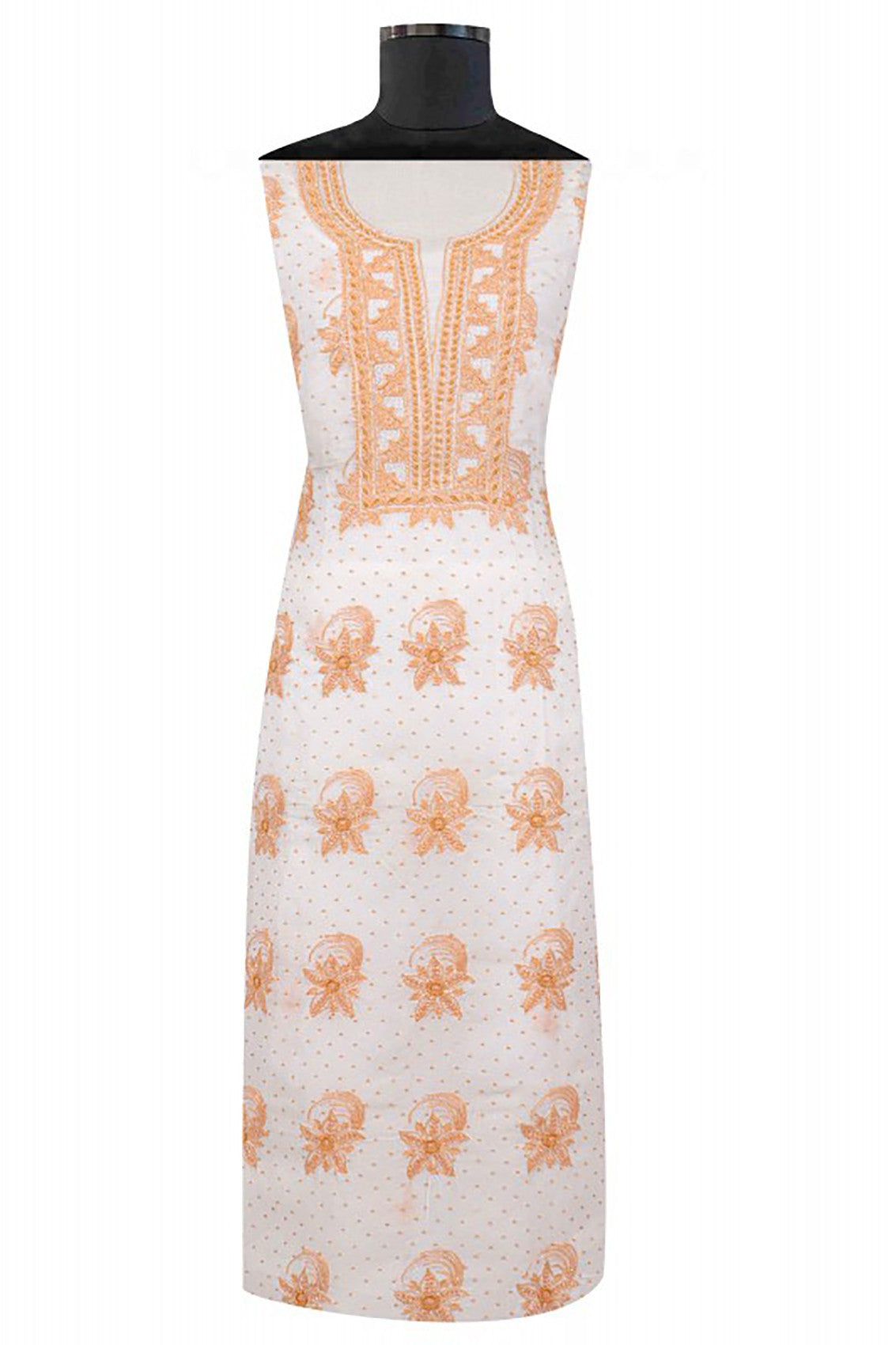 Ada Hand Embroidered Cream Organza Lucknowi Chikankari Unstitched Suit Piece With Pearl Work A586210