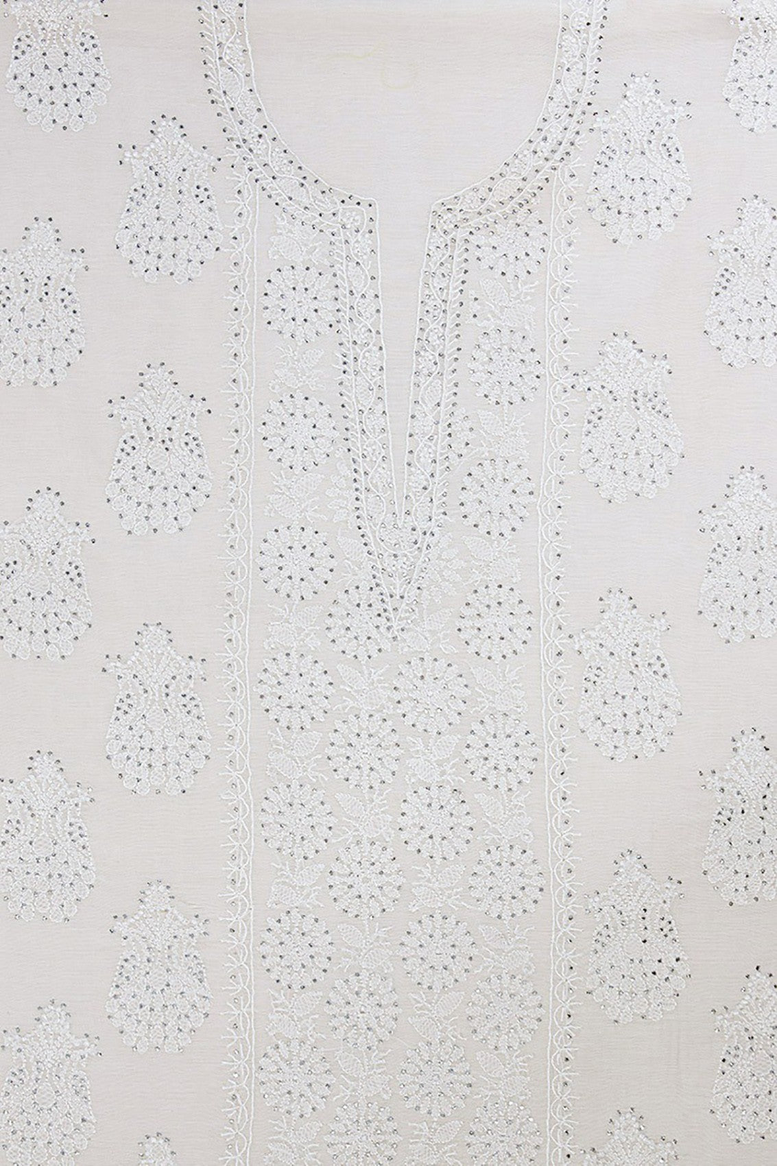 Ada Hand Embroidered Off White Chanderi Lucknowi Chikankari Unstitched Suit Piece With Muqaish Work A604136